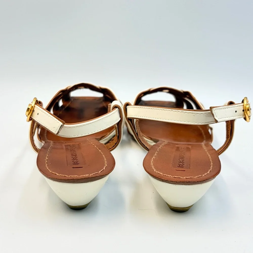 BCBG MAX AZRIA Cream Patent Leather Wedge Slingback Sandals 6.5B Chic Brazil